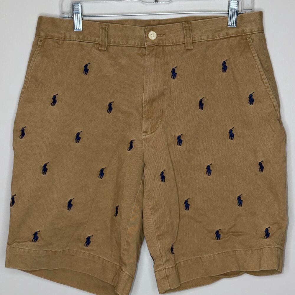 Polo Ralph Lauren Mens Size 33x9 Brown Navy Pony Embroidered Classic Fit Shorts